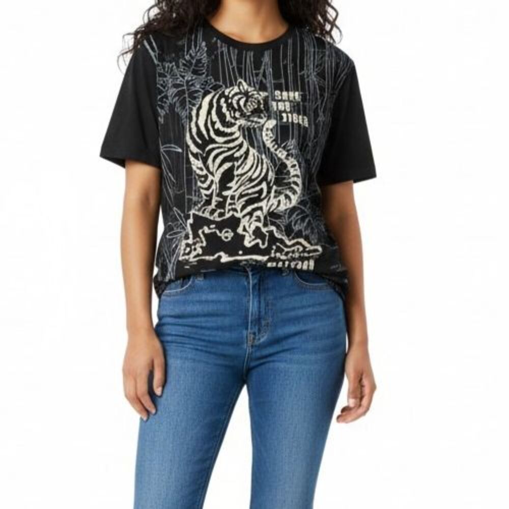 NEW Mattson Save The Tiger T-Shirt Women Medium Black White Retro Short Sleeve